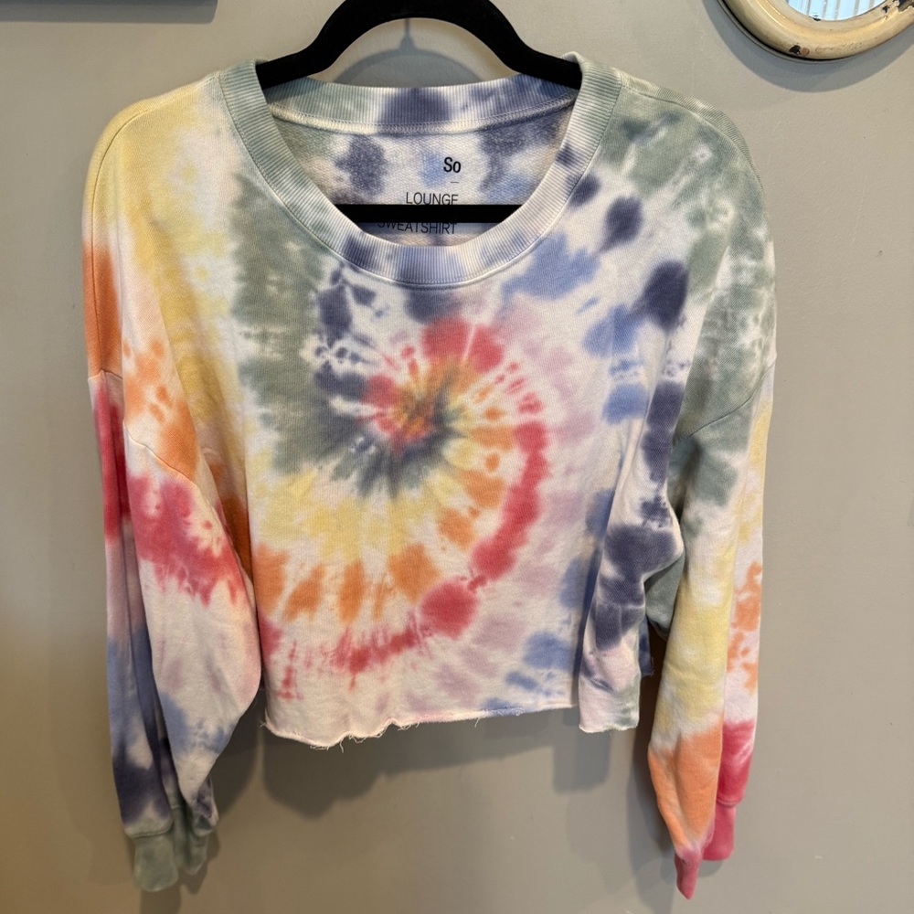 SO Multicolor Tie-Dye Cropped Hoodie